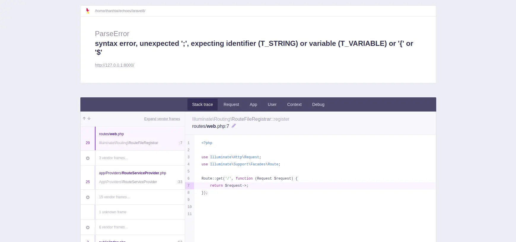 Xử lý lỗi trong laravel