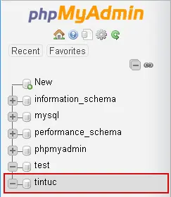 phpMyAdmin, danh sách database