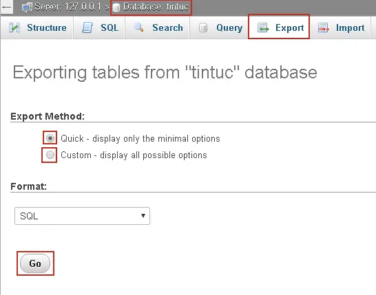 Export database - phpMyAdmin Export database - phpMyAdmin