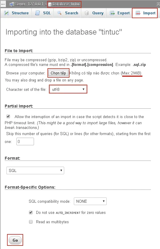 Import database - phpMyAdmin Import database - phpMyAdmin