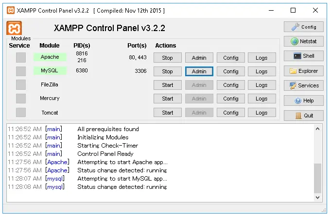 Khởi động XAMPP