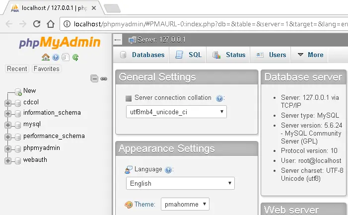 Mở phpMyAdmin